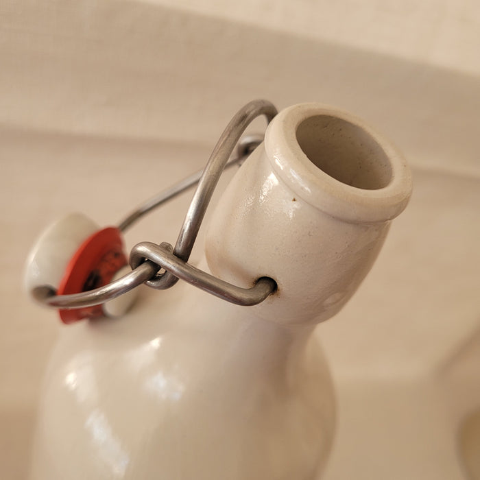 White Stoneware Bottle with Ceramic Topper