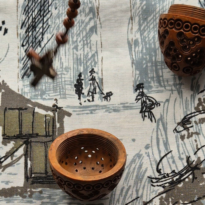 Antique Hand Carved Coquilla Nut Egg Box with Rosary