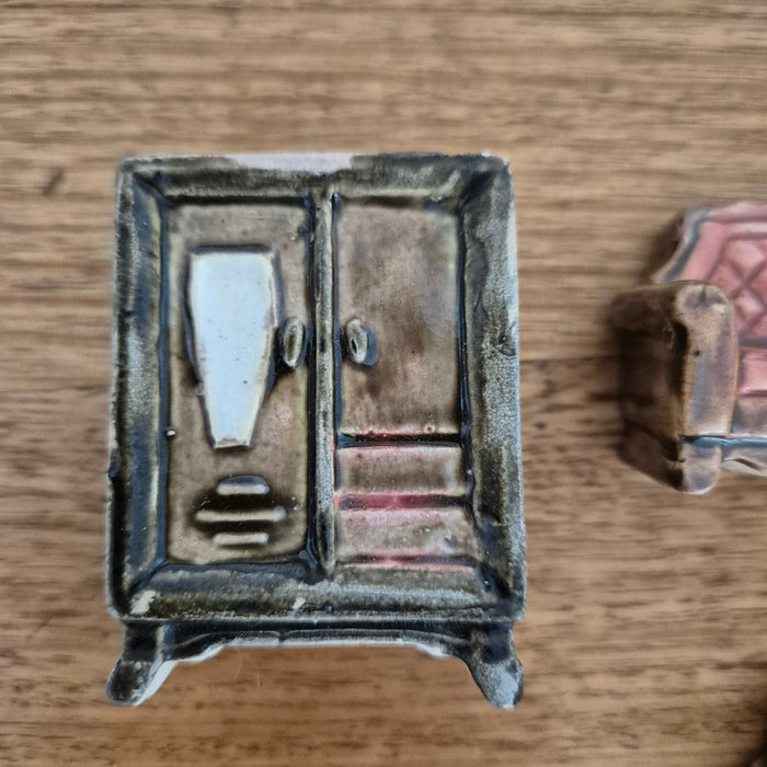 Vintage Miniature Ceramic Furniture Set, 4 Pieces, Likely Made in Japan