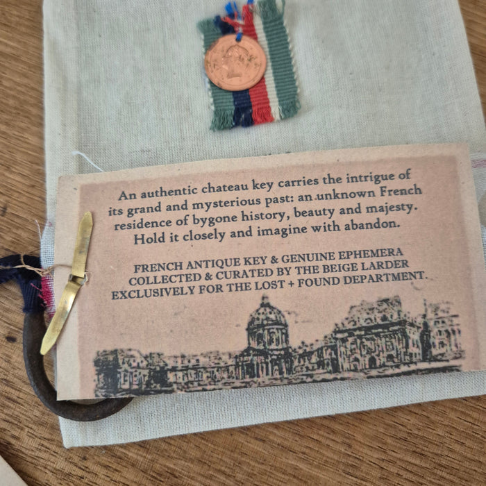 Authentic French Chateau Key & Ephemera in Gift Bag