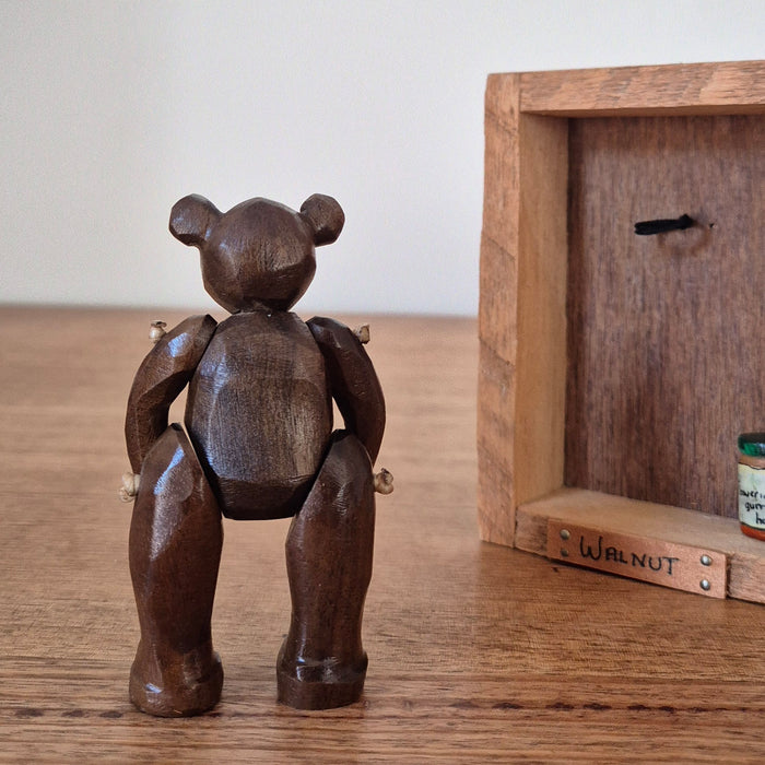Hand-carved Miniature Folk Art Articulated Wooden Bear and Honey Pot in Box