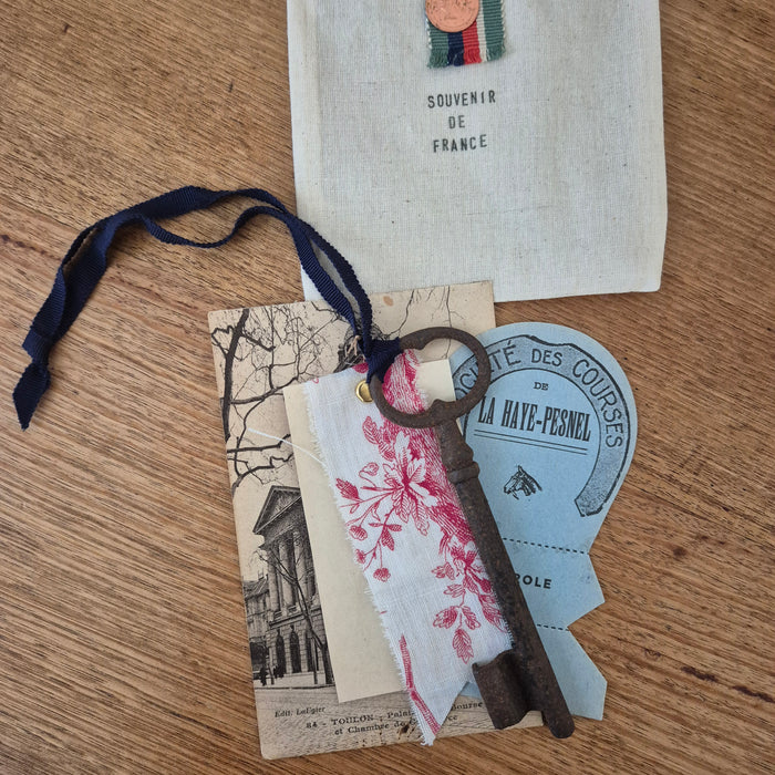 Authentic French Chateau Key & Ephemera in Gift Bag