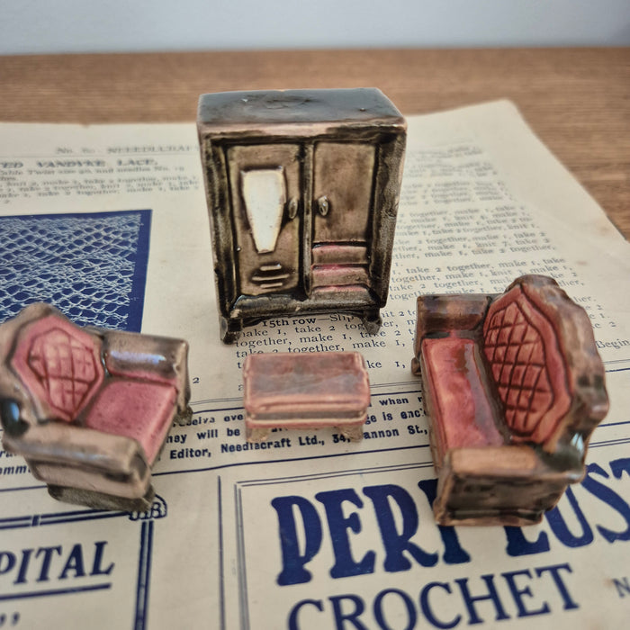Vintage Miniature Ceramic Furniture Set, 4 Pieces, Likely Made in Japan