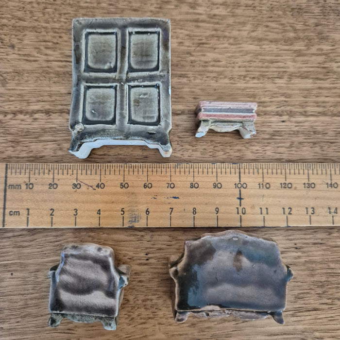 Vintage Miniature Ceramic Furniture Set, 4 Pieces, Likely Made in Japan