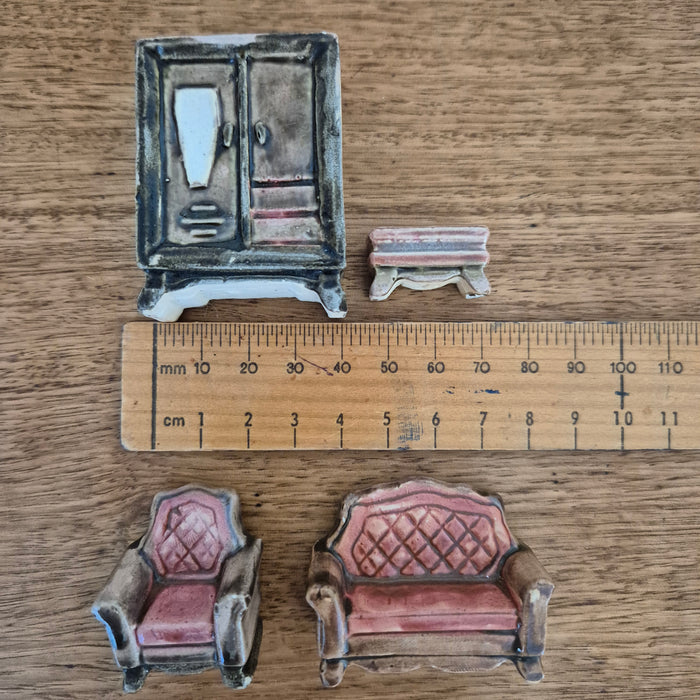 Vintage Miniature Ceramic Furniture Set, 4 Pieces, Likely Made in Japan