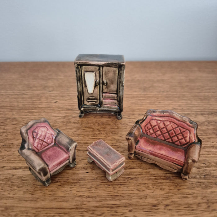 Vintage Miniature Ceramic Furniture Set, 4 Pieces, Likely Made in Japan