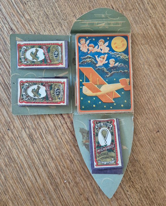 Vintage Trans-Atlantic Aeroplane Needle Book, with Contents