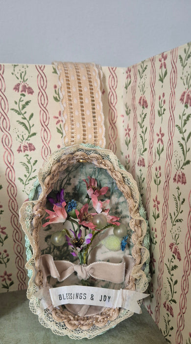 Victorian-Inspired Papier-Mache Easter Egg Style 6 (Pink Bouquet)