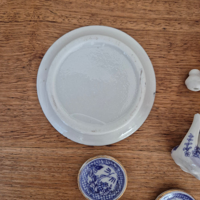 Miniature Blue Willow Tea Set in Japanese Wood Box
