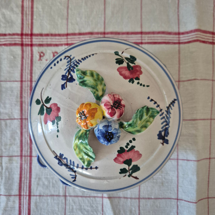 Handpainted Lidded Pot Mini Tureen with Blue Trim and Colourful Florals