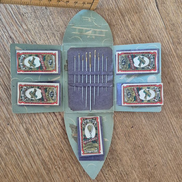 Vintage Trans-Atlantic Aeroplane Needle Book, with Contents