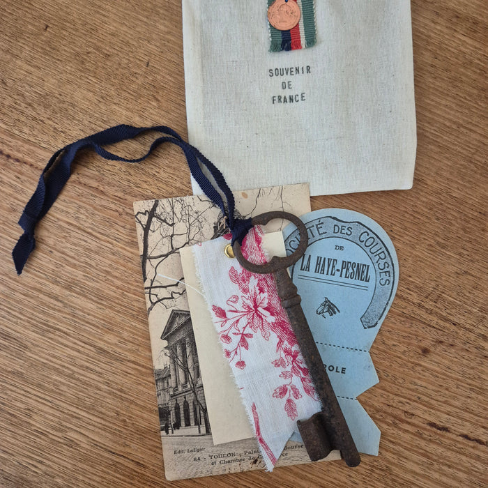 Authentic French Chateau Key & Ephemera in Gift Bag