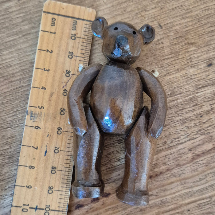 Hand-carved Miniature Folk Art Articulated Wooden Bear and Honey Pot in Box