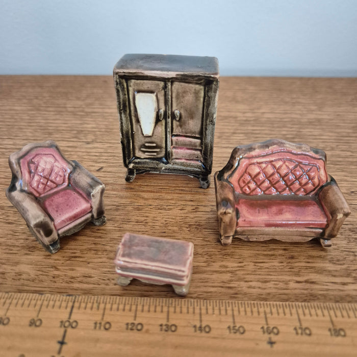 Vintage Miniature Ceramic Furniture Set, 4 Pieces, Likely Made in Japan