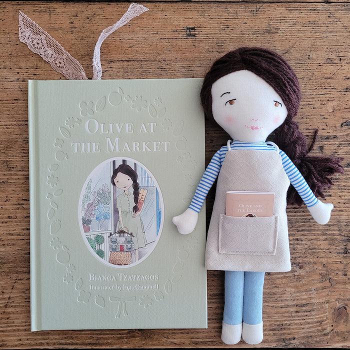 Bundle Saving: ‘Olive at the Market’ Book and ‘Olive’ Doll